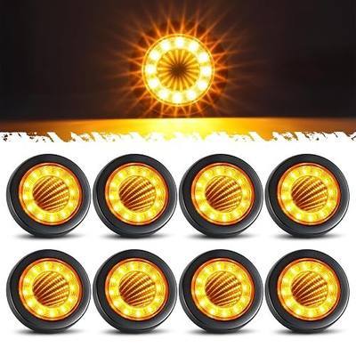 Partsam 8Pcs 2.5 inch Round Abyss Amber 30 LED Marker Lights, Clearance Light with Pigtail and Grommets for 12V Trailer Camper RV Semi-trucks Flatbeds