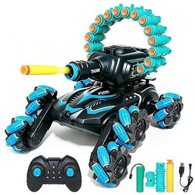 Rc Car Shoot SoftBullet,Fits for Nerf,Gesture Sensing Rc Tank that Shoots,6WD Remote Control Tank that Shoots Darts-Stunts Battle- Birthday Presents ForKids 5 6 7 8 9 10 11 12 Year Old(Blue)