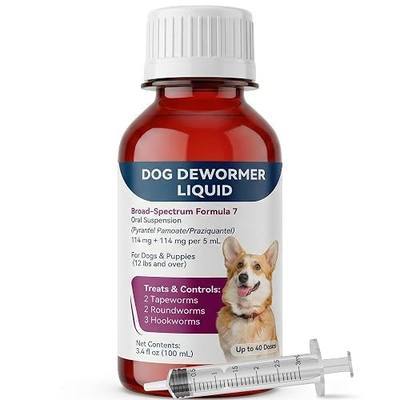 Liquid Dog Dewormer for Dogs & Puppies, Formula 7 Pyrantel Pamoate and Praziquantel, Removes Tapeworm, Roundworm & Hookworm, Broad Spectrum with 3ml Dosing Syringe (100ml)
