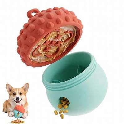 Dog Toy Treat Dispenser, Slow Feeder Puzzle (Reddish Blue) | 2-in-1 slow feeder & freezable lick toy. Twist-open 2-piece easy clean. Food-grade silicone for small & medium dogs.