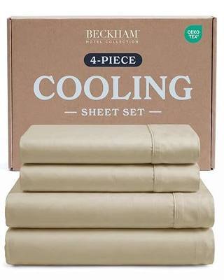Beckham Hotel Collection King 4 Piece Cooling Sheet Set for Hot Sleepers, Silky Soft, Breathable & Cooling Summer Bed Sheets - Fits Mattress Up to 16" Deep Pockets - Wrinkle & Fade Free, Sand