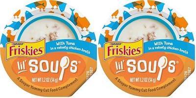 Friskies Purina Natural,Grain Free Lickable Cat Treats Lil’ Soups with Tuna in Chicken Broth - 1.2 oz. Cups,(Pack of 16)