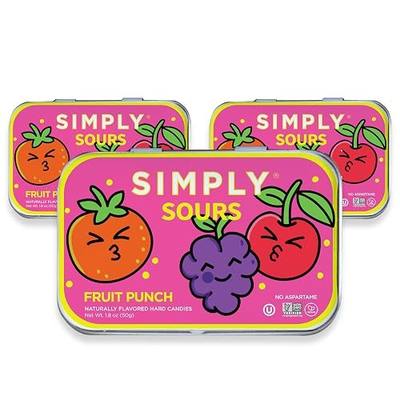 SIMPLY Sours Fruit Punch Sour Hard Candy Tins (3 Pack), Vegan, Non-GMO, No Corn Syrup, No Artificial Colors or Flavors