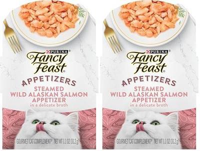 Fancy Feast Purina Appetizers Lickable Grain Free Wet Cat Food Topper Wild Alaskan Salmon Appetizer - 1.1 oz. Trays,(Pack of 20)