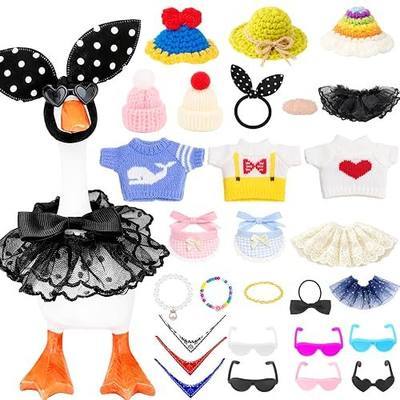 28pcs Desk Goose Outfits for 7 Inch Goose, Mini Goose Clothes Accessories Set with Hats Sweaters Dresses Sunglasses, Cute Office Table Decor Gift (Figure Not Included)