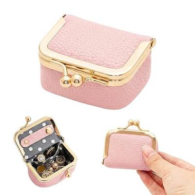 Genuine Leather Mini Jewelry Box Portable Vintage-Inspired Leather Small Coin Purse Jewelry Organizer Case Mini Travel Ring Box with Kiss Lock for Women Earring Ring Necklace