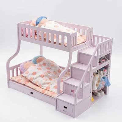 Doll Bunk Bed for Labubu with Doll Closet, PVC Foam Board Doll Furniture for Dolls Up to 12 in, Holds Up to 5 Dolls for Display and Storage, Gift for Daughters