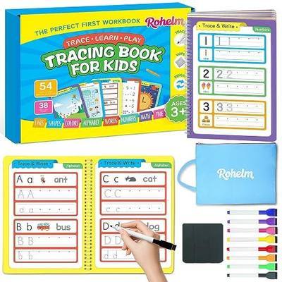 Preschool Learning Activities, 54 Pages Tracing Activity Books for 3-8 Ages | Reusable Number Letter Tracing Books for Kids, Toddler Handwriting Practice, Montessori Travel Educational Toys for Kids 3+