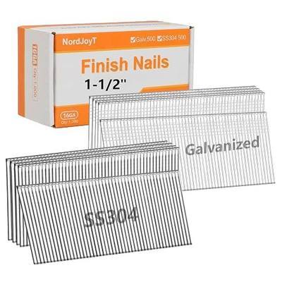16 Gauge Straight Finish Nails 1-1/2 Inch 1000-Count Mixed Pack | 500 304 Stainless Steel & 500 Galvanized Assorted Pack Small Finishing Nails for Pneumatic & Electric 16GA Finish Nailer Gun
