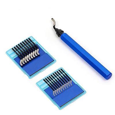 360° Deburring Tool 20pcs M2 HSS 2-Type Blades CNC Handle for 3D Print | M2 HSS 2-Type Kit: 10x BS1010 Std + 10x BK3010 Small Holes, 360° Swivel for Edges & Recesses, w/ Case