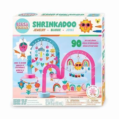 Bright Stripes Shrinkadoo Jewelry Making Kit for Kids and Teens, Ages 8+ | Includes 90 precut shrink plastic pieces, markers, chains plus findings, a fun creative accessory gift idea suited to girls