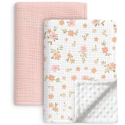 2 Pack Muslin Baby Blankets for Girls, Super Soft Nursery Blanket, Floral | 40x40 In, Super Soft, with Cotton Front and Double Layer Dotted Backing, Lightweight Breathable Bedding for Infant Toddler
