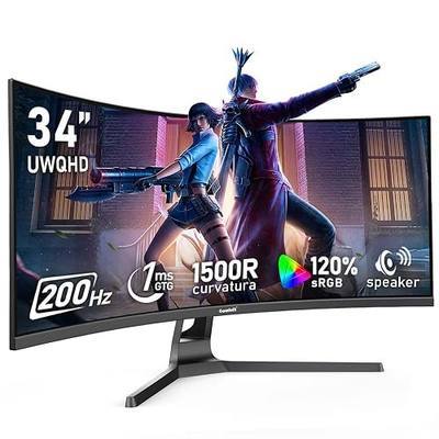 Gawfolk 34 Inch Ultrawide Curved 200Hz Gaming Computer Monitor,1500R PC Screen 21:9 UWQHD (3440x1440),120% sRGB,Adaptive Sync,Built-in Speaker,Display Port、HDMI,Compatible with Wall mounting -Black