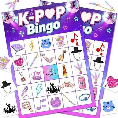 Korean Idol Movie Birthday Party Bingo Games Korean Pop Themed Party Favors Supplies DH Themed Bingo Cards 24 Players for Korean Idol Movie Party Favors