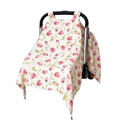 Muslin Baby Carseat Cover - Floral Infant Carrier Canopy, Soft & Breathable Car Seat Cover for Babies, Lightweight Sunshade for Summer, Universal Fit for Boys & Girls