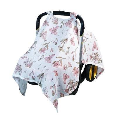 Muslin Baby Carseat Cover - Floral Infant Carrier Canopy, Soft & Breathable Car Seat Cover for Babies, Lightweight Sunshade for Summer, Universal Fit for Boys & Girls