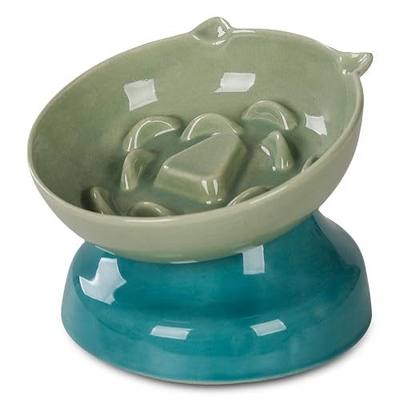 Ceramic Slow Feeder Cat Bowl, 15-Degree Tilted Non-Slip | Food-Grade Ceramic For Indoor Cats, 5.3 In Shallow Bowl, Whisker-Friendly, Dry And Wet Food, Dishwasher Safe