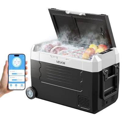 VEVOR Car Refrigerator, DC 12/24V AC100-240V Compressor Electric Cooler, -4°F to 68°F Truck Refrigerator with APP Control, Wheels & Dual Zone, 37 QT Cars Cooler for RVs, Boats, Camping, Fishing