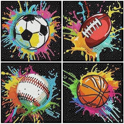 bleihum 4 Pack Diamond Art Painting Kits for Kids, Sports Small Diamond Art for Kids Ages 8-12, Cute Football Gem Art Kits for Kid Gift Home Wall Decor 6X6 inch