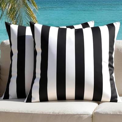Outdoor Pillow Covers Waterproof Cushion Covers Patio Pillows Case 2 Pack | 18x18inch,Stripe,Seamless,Hidden Zipper,Machine Washable,Perfect decoration for Porch,Patio,Balcony