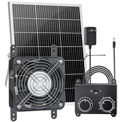 25W Solar Fan for Chicken Coop with Thermostat, Adapter, Metal Solar Powered Exhaust Fan Brushless Motor, MPPT Controller Dual Power Auto-Switch, 24/7 Operation, Dog House, Small Shed Greenhouse