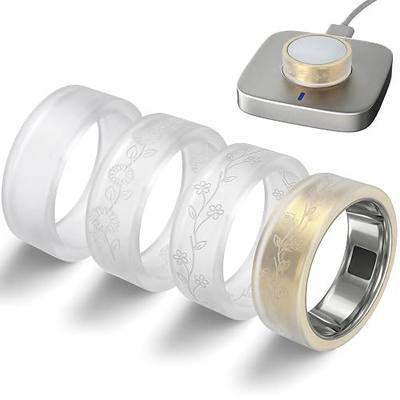 4 Pack Ultra-Thin Ring Covers Compatible with Oura Ring Gen 4/4 Ceramic/Oura Gen 3 Cover, Cute Floral Engraved Anti-Scratch Silicone Smart Rings Protector Accessories for Ringconn Gen 3/Gen 2 Women