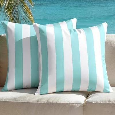 Outdoor Pillow Covers Waterproof Cushion Covers Patio Pillows Case 2 Pack | 18x18inch,Stripe,Seamless,Hidden Zipper,Machine Washable,Perfect decoration for Porch,Patio,Balcony