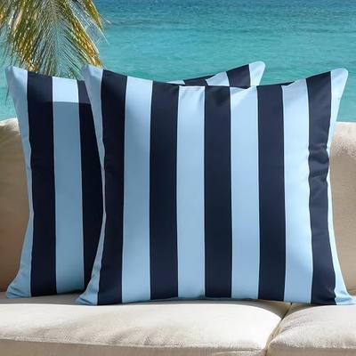 Outdoor Pillow Covers Waterproof Cushion Covers Patio Pillows Case 2 Pack | 18x18inch,Stripe,Seamless,Hidden Zipper,Machine Washable,Perfect decoration for Porch,Patio,Balcony