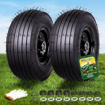 11x4.00-5 Lawn Mower Tire and Wheel Assembly (2 Pack) Tubeless Pneumatic Front Zero-Turn Mower, with 3/4" & 5/8" & 1/2" Bearings, 3.4"-4.9" Centered Hub.