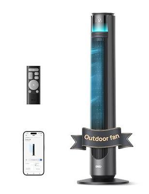 DREO Smart Tower Fan for Indoor & Outdoor Use, 33 ft/s High Velocity, 20 dB | 12 Speeds, 4 Modes, 150° Customizable Oscillating Floor Fan, Standing Fan for Bedroom, Weather Resistant, DC Motor, Grey