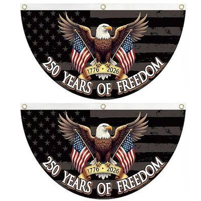 250 year anniversary of Freedom Bunting Flag, Patriotic Eagle Design, 1776-2026 Commemorative, 2x4 FT with Brass Grommets 2 Pack
