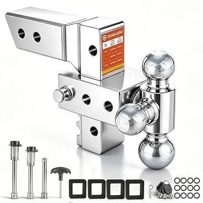 Adjustable Trailer Hitch 2.5 Inch 6.35cm Receiver, 6 Inch Drop/Rise Tow Hitch, Tri Ball (1-7/8" & 2" & 2-5/16" Balls) 18500 Lbs Gtw Aluminum Heavy Duty Hitch with Anti-Theft Pins (Silver)