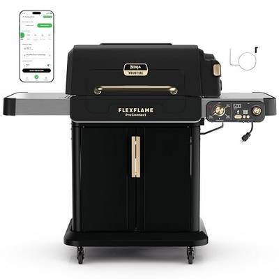 Ninja FlexFlame ProConnect Grill & Smoker, 5-in-1, Black/Gold, PG305 | Ninja FlexFlame ProConnect smokes & griddles with 200-600°F precision, synced to your phone for real-time cook alerts.