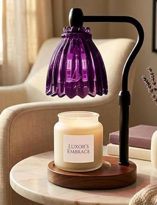 Purple Boho Candle Warmer Lamp with Timer — Tiffany-Style Glass Shade, Dimmable Wax Warmer, Auto Shut-Off, Adjustable Height, Vintage Candle Lamp for Home Decor, Wood Base, 2 Bulbs, Gift for Her