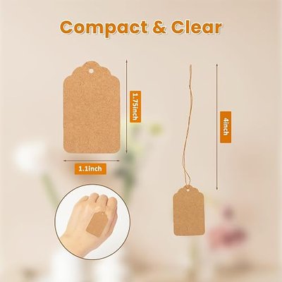 1.75x1.1 Inches Brown Price Tags with String 1000 Pack | Goefun 250 GSM Kraft Gift Tags with String Attached for Labeling, Hanging, Clothing, Jewelry, Garage/Yard Sale, Inventory