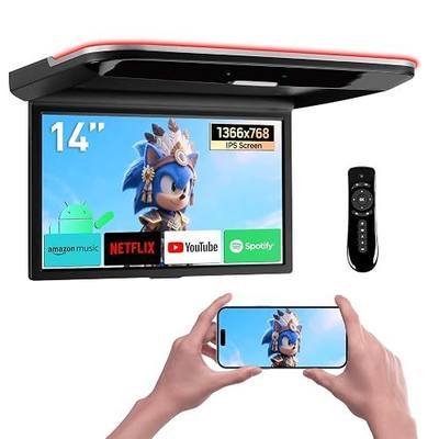 XTRONS 14-Inch Android Car Overhead Player, 2GB+32GB, HDMI, WiFi | 1366 x 768 HD Flip-Down Roof Mount Monitor with Built-in Speaker, Bluetooth, USB input, Screen Mirroring for Cars and SUVs