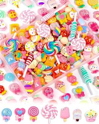 120Pcs FIVEIZERO Cute Candy Slime Charms Bulk for DIY Craft Decor | Flatback Resin Charms, Fake Candy, Easy to Glue, Durable, Resistant to Fading and Damage, Perfect for DIY Decoration