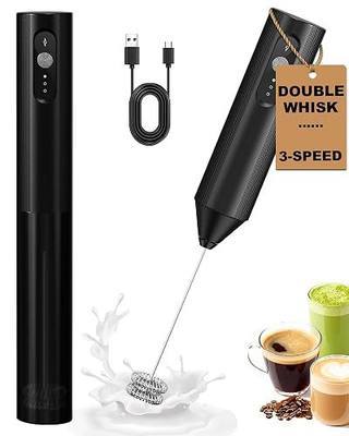 3-Speed Rechargeable Milk Frother Handheld, Dual Coil Whisk Coffee Frother Handheld - Portable Hand Frother Wand for Coffee Matcha Cappuccino & Hot Chocolate, Kitchen Gift, Black