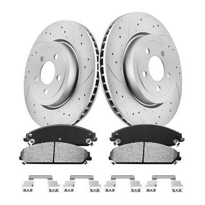 Front Brake Kit, Drilled & Slotted Brake Rotors and Pads Compatible with 2006-2023 Dodge Charger, 345mm (13.6in) Brake Disc, Geomet Coating