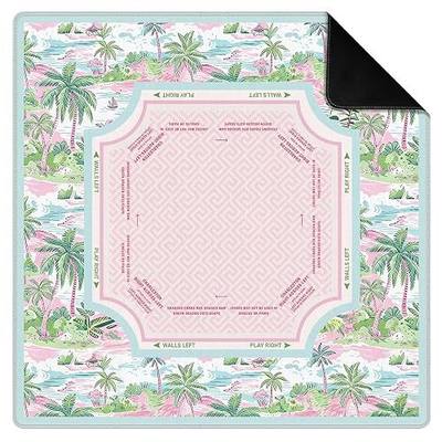 Pink and Green Tropical Palm Tree Mahjong Mat for Table 31.5 x 31.5 in, Coastal Beach Ocean Waves Non-Slip Noise Reduction Game Table Cover for American Mahjong Card Board Tile Games