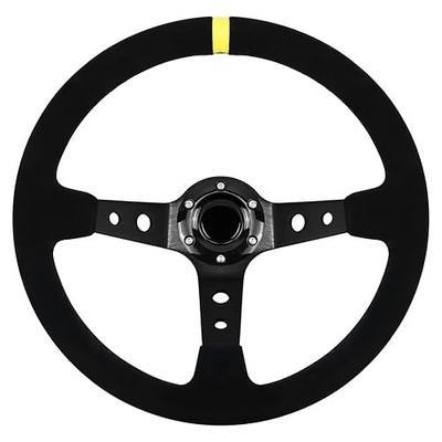 13.6" Universal Suede Steering Wheel Deep Dish Racing Steering Wheel 6 Bolts with Horn Button for Race/Rally/Motorsport/Car Sim Driving,Yellow Positioning Line