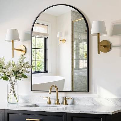 FGU Arched Bathroom Mirror for Over Sink 36"x24" Black Vanity Mirror | Wall Mounted, HD Tempered Shatter-Proof Glass, Rust-proof Arched Metal Frame, Arch Mirror for Bedroom, Living Room, Entryway