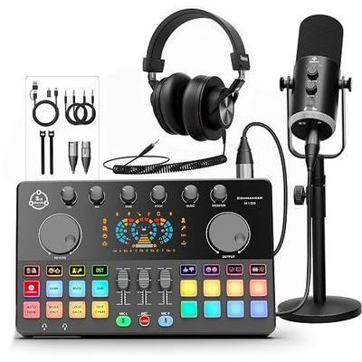 Podcast Equipment Bundle, RGB Audio Interface Mixer with Dynamic XLR/USB Microphone, Desktop Stand, Noise Reduction, Voice Changer, for Vocal Recording, Podcasting, Streaming, Gaming,TikTok