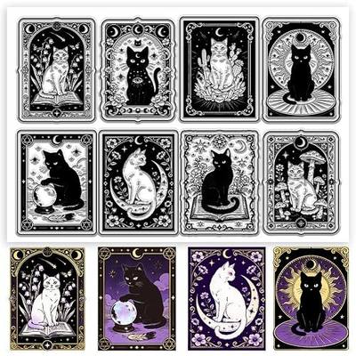 Mysterious Cat Pattern Clear Stamps Tarot Cards Pattern Silicone Stamp Seal for DIY Scrapbooking and Card Making Paper Craft Decor, 6.3 × 4.3 Inch