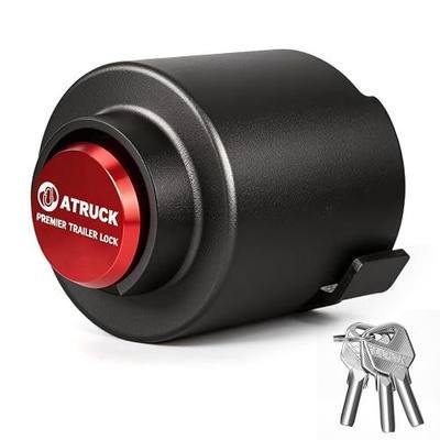 Heavy-Duty 2-5/16 Inch Trailer Coupler Lock with Puck Lock for RV, Boat, Truck, Camper, & Cargo Trailers, Easy-Push Locking, Anti Theft & Anti-Rust Solid Carbon Steel Tongue Lock (2-5/16")