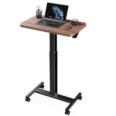 Marsail Mobile Standing Desk, Wider Height Adjustable Computer Desk, Rolling Sit Stand Desk with 4 Lockable Wheels, Desk for Home Office and Classroom, Walnut