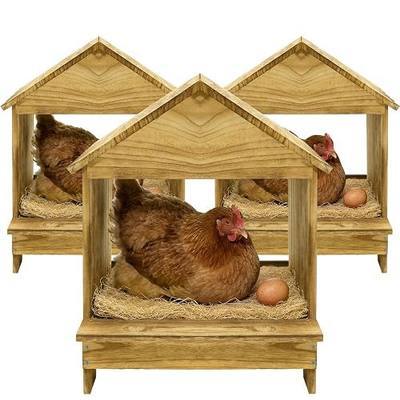 Gold Standard Chicken Nesting Box for Laying Eggs, 3 Pack Wooden Nesting Box for Chickens, Farm House Series Laying Boxes for Hens, Ducks and Birds