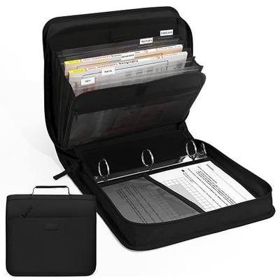 SUNEE Zipper Binder with Handle, 1.5 Inch O-Ring, 325 Pages Capacity, with 5-Tab Expanding File Folder for Classified Storage, Small Size Lightweight Zipper Bag for Middle School Students, Black