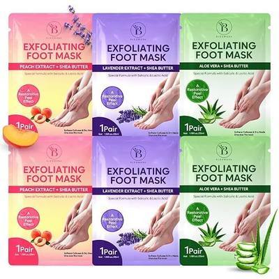 BLOOMORA Foot Peeling Mask (6 pairs) Exfoliating Foot Mask for Dry Cracked Feet with Lavender, Aloe Vera, Peach & Shea Butter, Dead Skin & Callus Remover for Feet, Exfoliating Socks for Women & Men