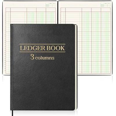 1 Pack 3 Column Ledger Book 100 Pages 7 x 9.25 Inches Accounting Ledger Book with PU Leather Cover 1 Label Ribbon Black Columnar Book Record Book for Cash Budget Logs Money Small Business Personal Use